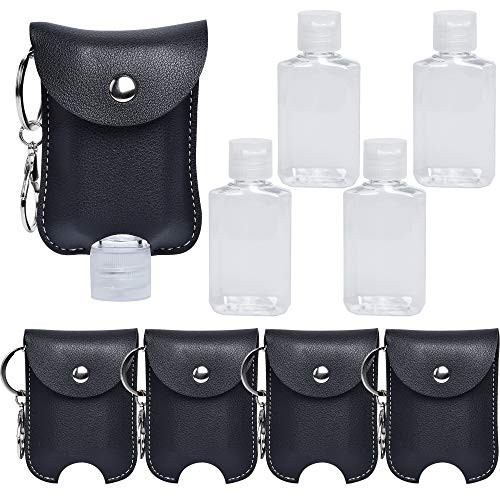Akamino 5 Pieces Travel Bottle Keychain Holders - 2 oz 60 ml Refillable Clear Bottles With Flip Cap Leakproof Keychain Containers Bottles for Soap Lotion Liquids Black