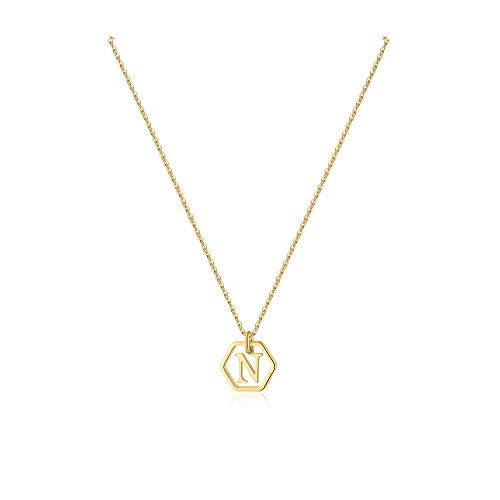 MONOZO N Letter Necklace Gold 14k Gold Filled Letter Pendant Necklace Dainty Personalized Alphabet Hexagon Monogram Initial Necklace for Girls Jewelry Gifts