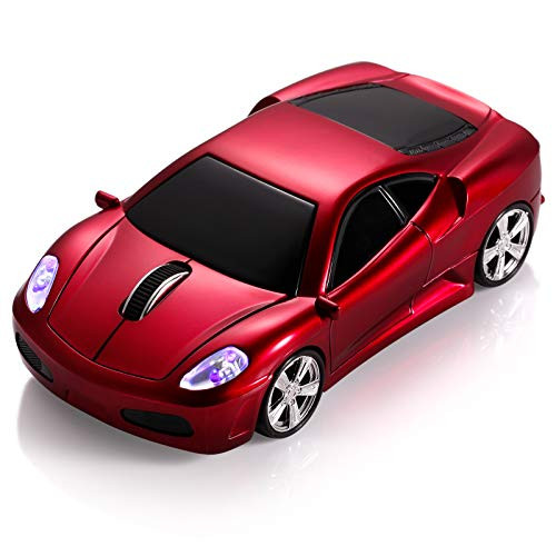 BKLNOG Sports Car Computer Mouse Updated with LED Headlights 1600 DPI 2_4 GHz Wireless Mouse for PC   Mac Red