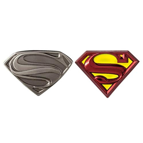Superman Classic Logo and Color Logo Pewter Lapel Pin 2 Pack