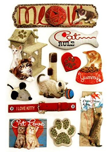 Multicraft Imports SS852O Meow Craft Chipboard Glitter Stickers, Multicolor
