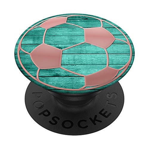 Golden Rose Pink Soccer Ball On Vintage Mint Green PopSockets PopGrip Swappable Grip for Phones   Tablets