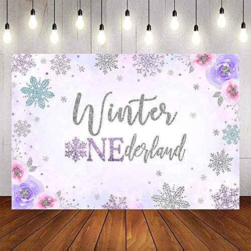 Avezano Winter Onederland Backdrop Purple Snowflake Background Winter 1st Birthday Party Decoration First Birthday Photo Background Dessert Table Banner 6x4ft