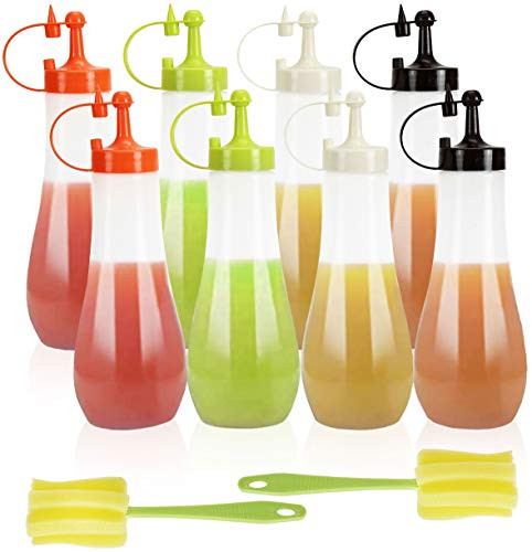 WUWEOT 8 Pack Condiment Squeeze Bottle Sauce Squeeze Squirt Bottle for Kitchen 16 oz Plastic Squeeze Squirt Bottles for Ketchup BBQ Sauces Syrup Dressings Paint Arts Crafts 4-Color