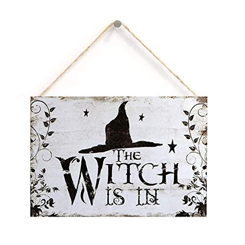 INNAPER Halloween The Witch is in Hanging Decor Welcome Sign Trick or Treat Wooden Plaque Home Decor Halloween Decoration Witch 8 X 13