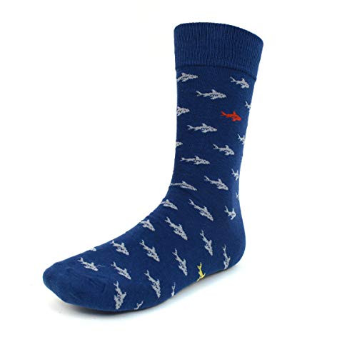 Novelty Dress Socks for Men -Sharks Blue - Premium Cotton Novelty Dress Socks for Men -Sharks Blue - Premium Cotton