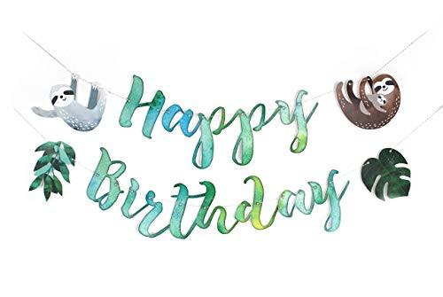Sloth Party - Happy Birthday Banner Watercolor Sloth Birthday Decorations Photo Prop Tropical Leaves Sloth Garland Lets Hang Sloth Party - Happy Birthday Banner Watercolor Sloth Birthday Decorations Photo Prop Tropical Leaves Sloth Garland Lets Hang