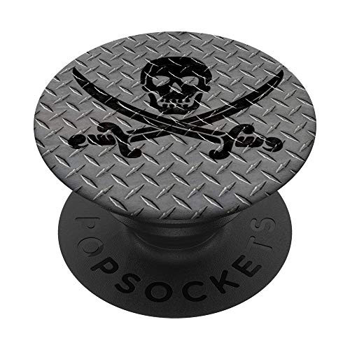 Skeleton Pirate Decor Human Skull Decoration Steel Pattern PopSockets PopGrip Swappable Grip for Phones   Tablets