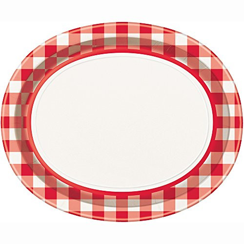 Oval Red and White Gingham Paper Plates, 8ct