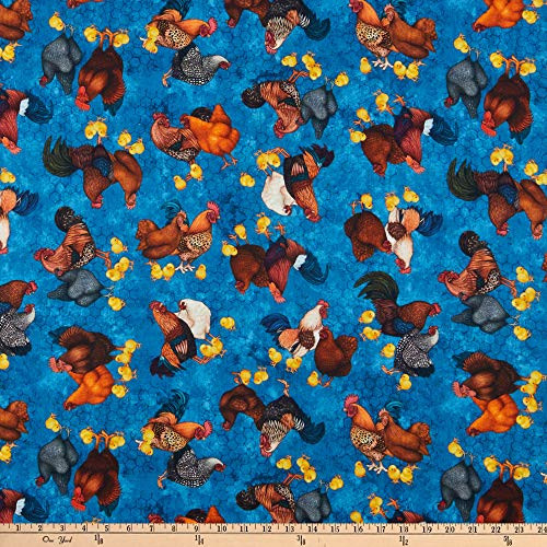 Quilt Fabric   Quilt Fabric QT s Sunrise Farms Chicken Toss Denim