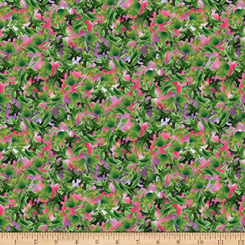 QT Quilt Fabrics Songbirds Leaves Pink