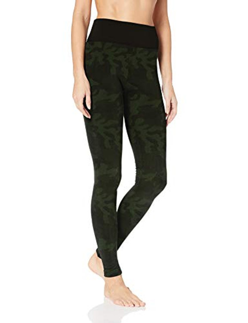 HUE Womens Brushed Seamless Leggings Assorted Olive Camo SM