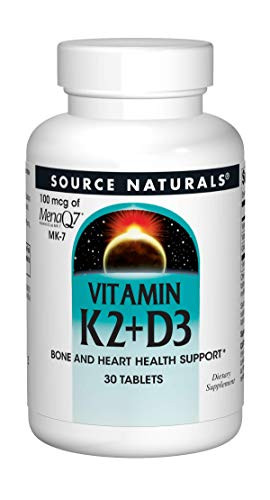 Source Naturals Vitamin K2  D3 Bone   Heart Health Complex - 400 IU Vitamin D3   100 mcg Vitamin K2 MK-7 with Calcium - 30 Tablets