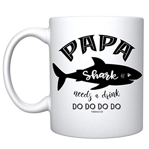 Veracco Papa Shark Needs a Drink Ceramic Coffee Mug Funny Shark Fathers Day Gifts For New Dad Daddy