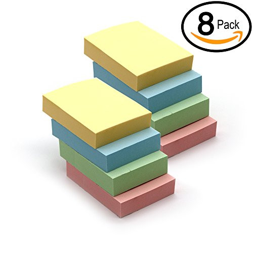 Emraw Tiny Sticky Notes Stick It Stickies, Plain Small 1.5" x 2" Rectangular Pastel Watercolor Removable Self Stick On Note Memo Pad for Office, Home, School - Pack of 8 Pads