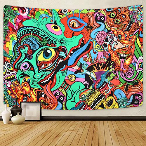 Psychedelic Arabesque Tapestry Abstract Hippie Tapestries Fantasy Trippy Tapestry Fractal Colorful Monster Tapestry for Room 51_2 x 59_1 inches
