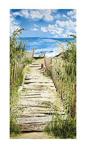Timeless Treasures Beach Haven Beach Scenic 23in Panel Beach Quilt Fabric Quilt Fabric GoldRedBlack