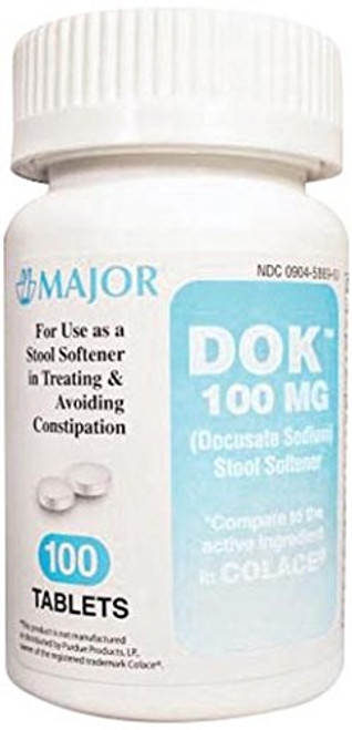 Major Pharmaceuticals 700401 Docusate Sodium Stool Softener Tablet Compare to Colace 100 mg White Pack of 100