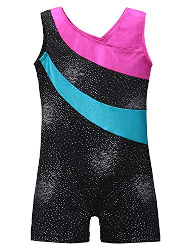 Leotards Black for Girls Gymnastics with Shorts Sparkle Butterfly Flowers Pattern Sleeveless Biketards Hotpink Black Black 1509-10 years old