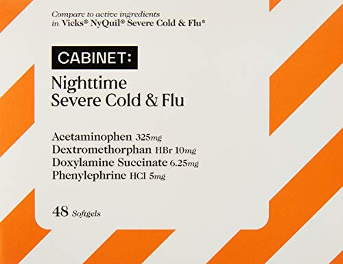 Cabinet Nighttime Severe Cold   Flu  48 Softgels  Relieves Sore Throat Fever and Congestion
