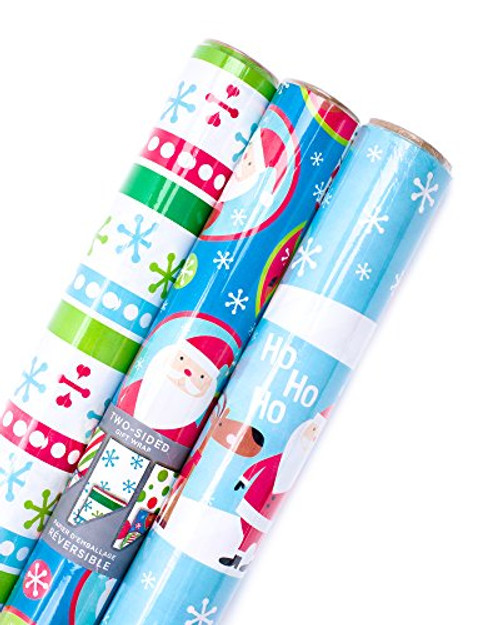 Hallmark Reversible Christmas Wrapping Paper Bundle Kids Pack of 3 120 sq_ ft_ ttl_