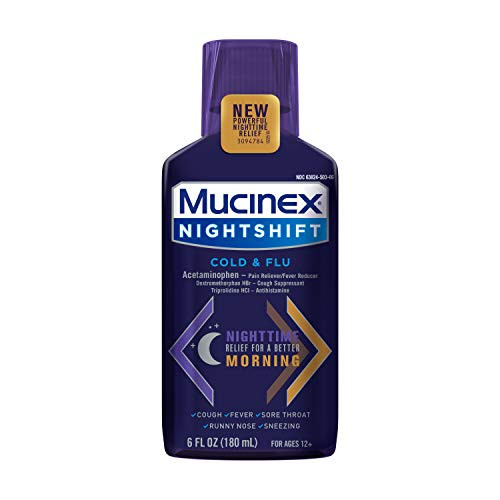 MUCINEX Nightshift Cold   Flu Liquid 6 fl_ oz_ Relieves Fever Sneezing Sore Throat Runny Nose and Cough