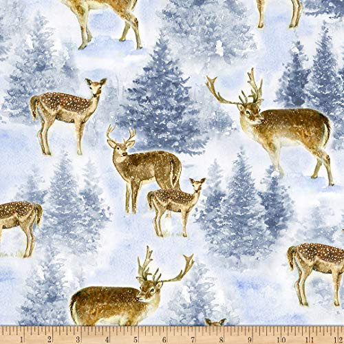 Timeless Treasures Winter Hike Reindeer Blue Quilt Fabric By The Yard