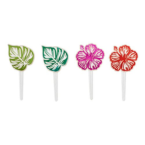 Tropical Flowers and Leaves Cupcake Picks - 24 pc