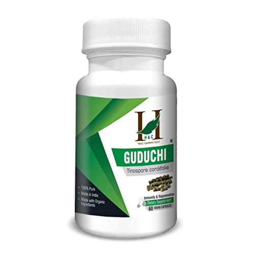 Guduchi Capsules - Made with Organic Ingredients Immune Booster Detoxifies Vegan 60 Count 900mg Per Serving