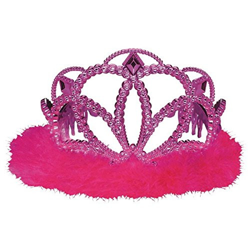 Tiara Princess Electroplated Plastic w/Marabou - Hot Pink | Royalty Collection | Party Accessory