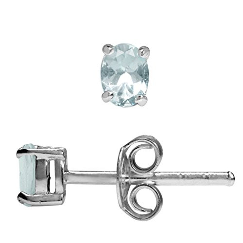 Silvershake 4X3mm Extra Petite Genuine Oval Shape Blue Aquamarine 925 Sterling Silver Stud Earrings Silvershake 4X3mm Extra Petite Genuine Oval Shape Blue Aquamarine 925 Sterling Silver Stud Earrings