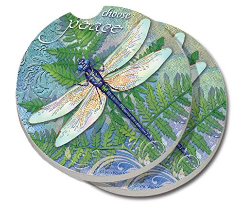 2 Pack Counterart Absorbent Stoneware Car Coaster, Dragonfly Inspiration