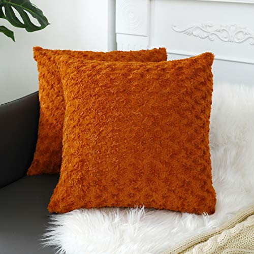 sykting Decorative Pillow Covers Soft Plush Faux Fur Fuzzy Throw Pillow Cases for Couch Sofa Bed Chair 18x18 inch Pack of 2 Burnt Orange