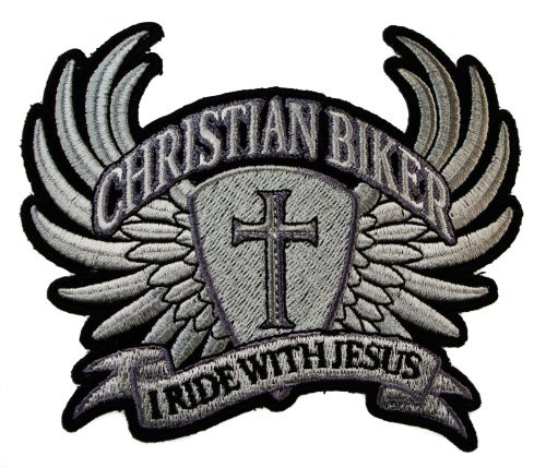 I Ride with Jesus Christian Biker Wings Cross Motorcycle Rider Iron on Patch IVAN3356
