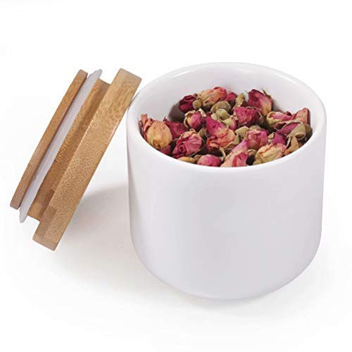 77L Food Storage Canister 6_08 FL OZ 180ML Airtight Food Storage Canister with Storage Bag and Wooden Lid Modern Design Portable Ceramic Food Storage Jar for Spice Coffee Nuts and More White