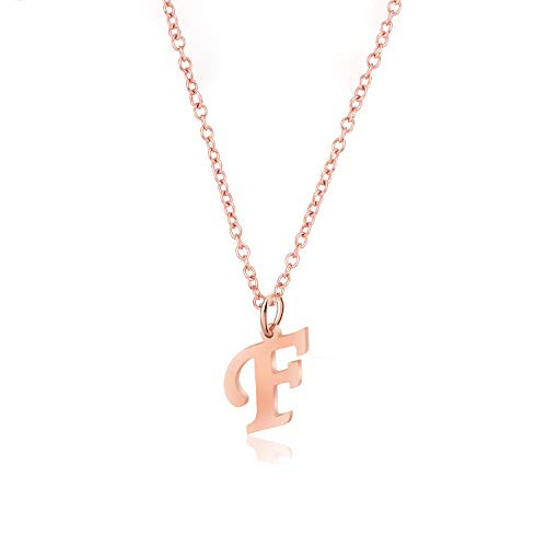 CHOROY Script Rose Gold Initial Necklace 26 Alphabet Letter Pendant Necklace Name Necklace for Women Girls Bridesmaid Jewelry Gift F