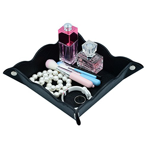 LISRSC Leather Storage Tray,Phone Watch Jewelry Coin Organizer,Dresser Valet Tray for Men(Black)