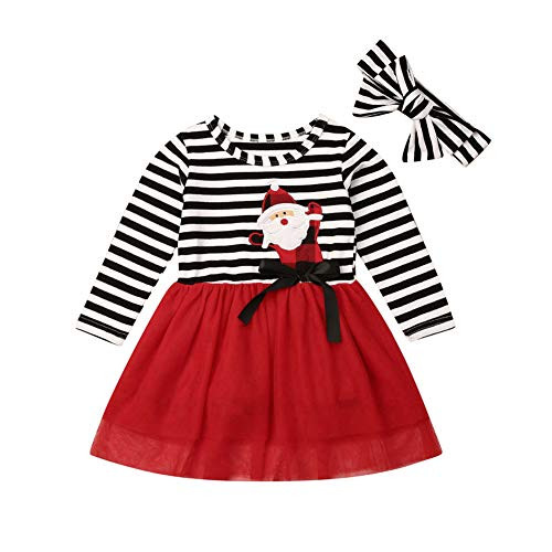 Toddler Girl Christmas Dresses Long Sleeve Santa Striped Tulle Dress Skirts with Headband Outfits SetSanta Claus 3-4T Toddler Girl Christmas Dresses Long Sleeve Santa Striped Tulle Dress Skirts with Headband Outfits SetSanta Claus 3-4T