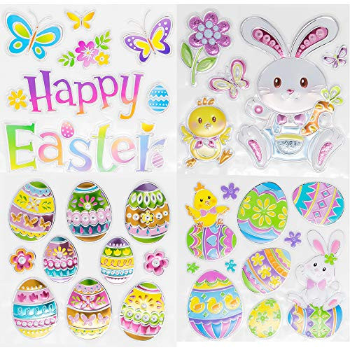 Easter Window Clings Stickers Colorful Shiny Cling Decor Assorted Pattern Size Included Designs - Bunny Chick Spring Flower Butterfly Eggs Happy Easter Fun Kids DIY Activity Easter Window Clings Stickers Colorful Shiny Cling Decor Assorted Pattern Size Included Designs - Bunny Chick Spring Flower Butterfly Eggs Happy Easter Fun Kids DIY Activity