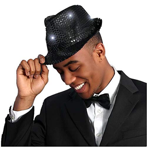Sequin Fedoras Hat for Adult   Kid LED Light Up Fedora Hats Women Derby Cap Party Costumes Accessories Dance BlackL