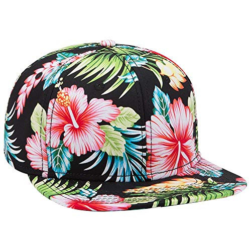Otto SNAP Hawaiian Pattern Square Flat Visor 6 Panel Pro Style Snapback Hat - Design001