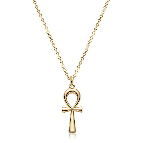 Mevecco Coptic Ankh Cross Necklace Women Men 18K Gold Plated Key to Life Ankh Cross Charm Pendant Necklace Religious Ancient Egyptian Symbol of Protection Faith Cross Pendant Gift for Her