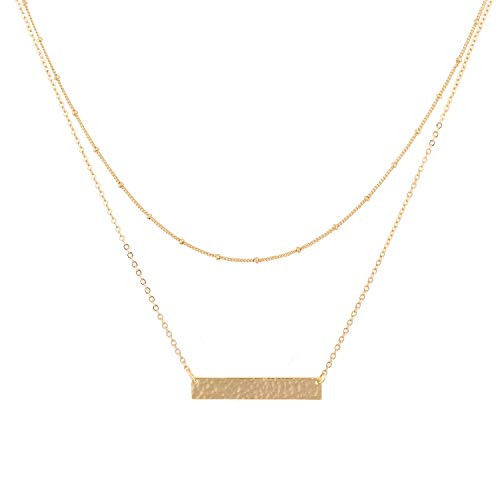 Mevecco Gold Layered Bar Necklace for Women14K Gold Plated Cute Balance Horizontal Charm Satellite Bead Chain Necklace