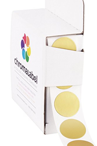 ChromaLabel 34 Inch Round Permanent Color-Code Dot Stickers 1000 per Dispenser Box Metallic Gold