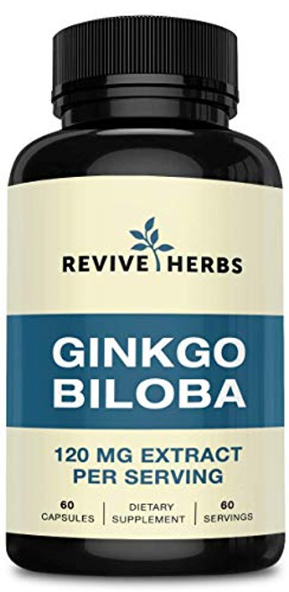 Ginkgo Biloba Leaf Extract - Naturally Supports Brain Nervous System and Memory - 120 MG Extract Per Serving 60 Servings 60 Capsules - by Revive Herbs Ginkgo Biloba Leaf Extract - Naturally Supports Brain Nervous System and Memory - 120 MG Extract Per Serving 60 Servings 60 Capsules - by Revive Herbs