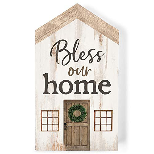 P_ Graham Dunn Bless Our Home Whitewash Barn House Shaped 3_5 x 6 Inch Pine Wood Block Tabletop Sign