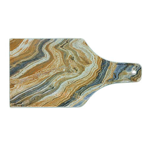 Lunarable Marble Cutting Board Colorful Rock Quartz Surface Background Formation Abstract Picture Tempered Glass Serving Board Wine Bottle Shape Medium Size Blue Apricot
