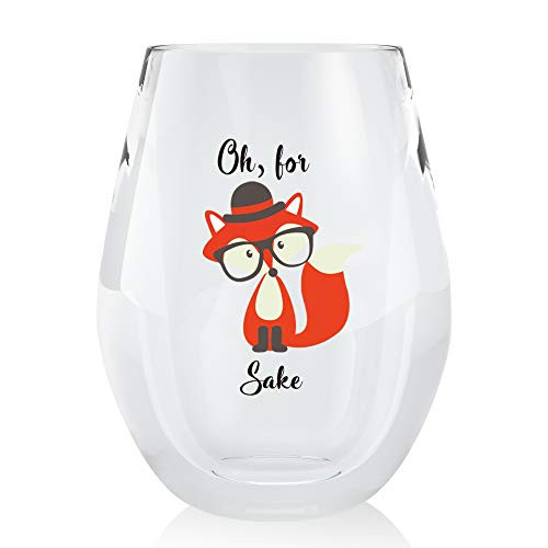 Oh for Fox Sake 17 oz Stemless Funny Glass Unique fox Themed Birthday Gifts for Men or Women  Fox Lover Gifts for Him or Her  Perfect Idea for Office Coworker and Best Friend