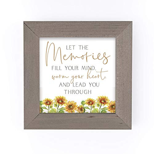 P_ Graham Dunn Memories Fill Mind Sunflower Yellow 5 x 5 Pine Wood Driftwood Framed Art Sign