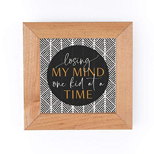 P_ Graham Dunn Losing My Mind Hatched Tribal 5 x 5 Pine Wood Decorative Fawn Framed Art Sign